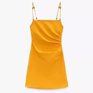 Zara Orange Mini Linen Blend Dress